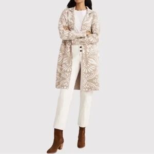 Boden Longline Knitted Coatigan in Natural Sweater Coat Cardigan Floral Knit 4